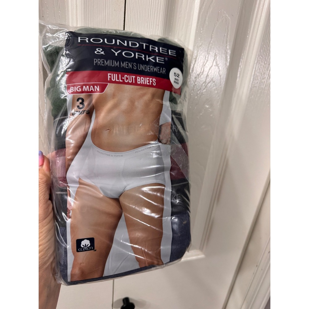 Roundtree & Yorke Premium Mens Full-Cut Briefs 3-Pack Big Man Size 52 Cotton